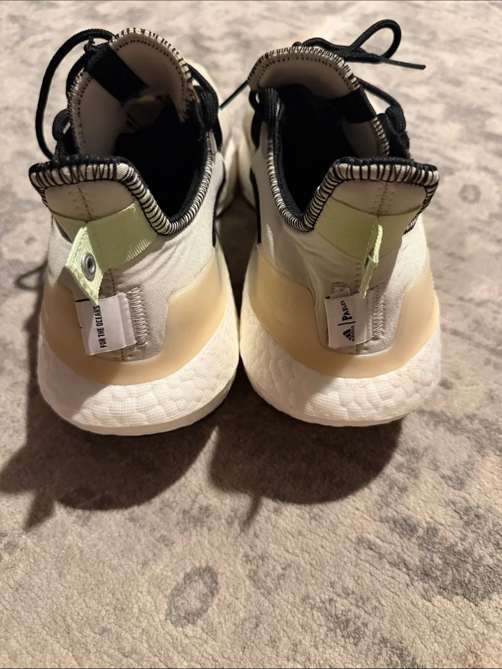 Adidas Parley Ultraboost Off White and Black and Green Athletic Sneakers